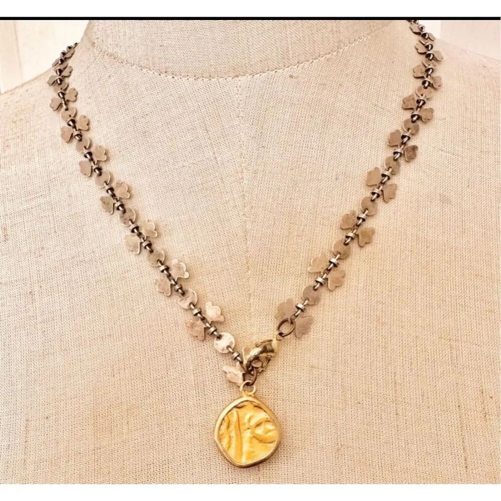 Silver and gold tone butterfly chain  pendant necklace